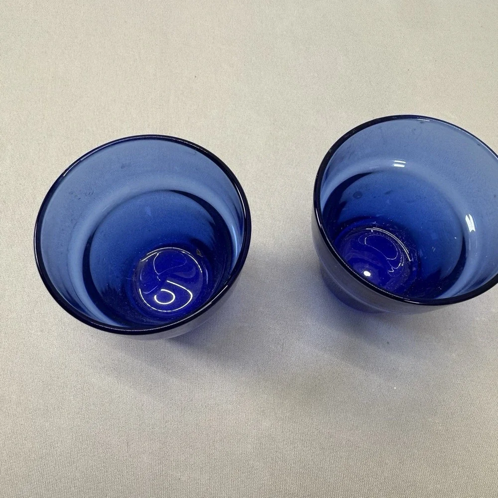 2 Flower‎ Pot Votive Candle Holders Cobalt BLUE Glass ANCHOR HOCKING Tea Light